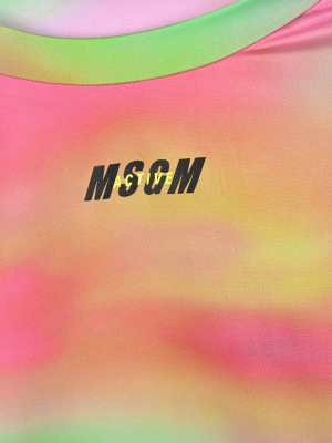 Msgm Logo Printed Tie-dye Crop Top