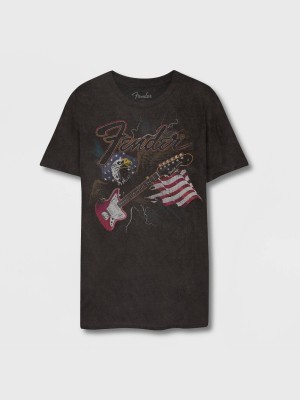 Women's Fender Eagle Boyfriend Short Sleeve Graphic T-shirt - Black