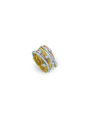 Marco Bicego® Goa Collection 18k Yellow, Rose, And White Gold Seven Strand Diamond & Pave Ring