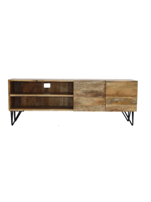 Metal Tv Stand With Storage Cabinet Brown - The Urban Port