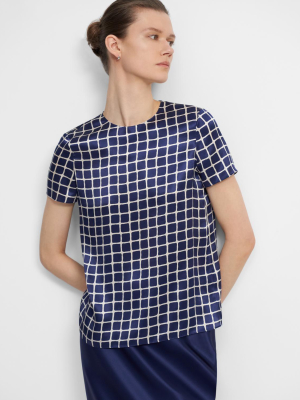 Woven Tee In Tile Print Satin