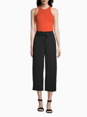 Solid Drawstring Wide Leg Pants