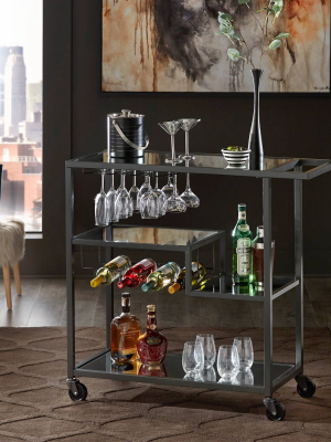 Estelle Step Tier Metal And Glass Bar Cart - Inspire Q