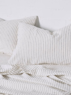 100% Linen Pillowslip Set (of Two) In Pinstripe Navy