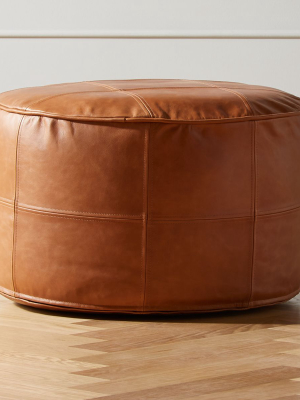 Round Saddle Leather Pouf Medium