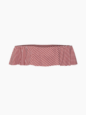 Cora Ruffle Off Shoulder Bikini Top - Red & Beige Stripes Print