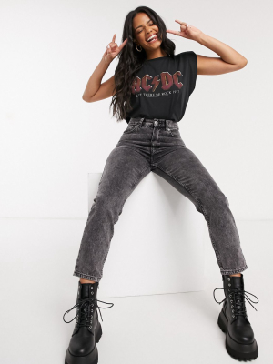 Asos Design T-shirt With Acdc License And Shoulder Pad In Black