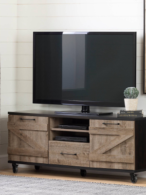 Valet Industrial Tv Stand On Wheels Weathered Oak/black - South Shore