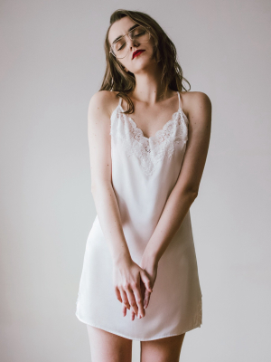 Lace-trimmed Silk Satin Slip Dress-white