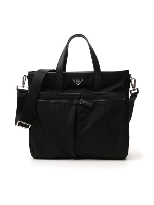 Prada Logo Plaque Tote Bag