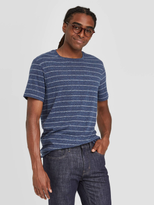 Men's Standard Fit Novelty Crew Neck Jacquard Stripes T-shirt - Goodfellow & Co™ Blue