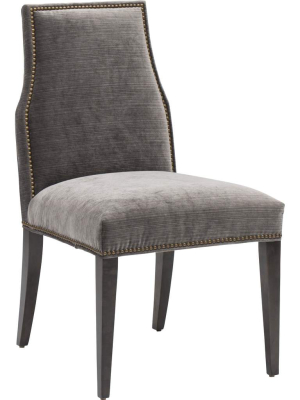 Oliver Side Chair, Valhalla Pewter, Brass Nailheads