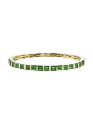 Baguette Half Emerald Bangle - Yellow Gold