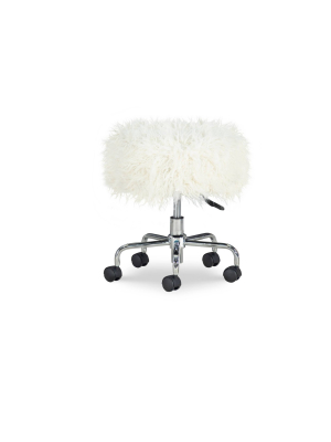 Tillie Faux Fur Stool White - Linon