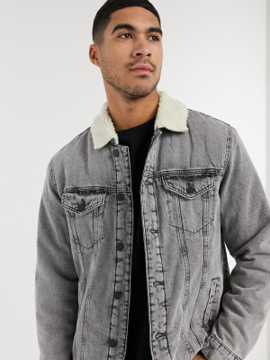 Only & Sons Denim Jacket With Teddy In Gray