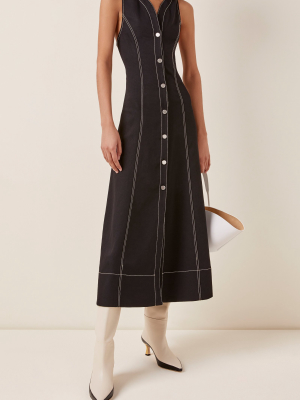 Rumpled Piqué Button-front Midi Dress