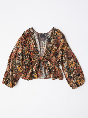 Uo Bonnie Paisley Tie-front Blouse