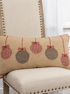 Jute Christmas Ornaments 14"x26" Dark Natural Cotton Poly Filled Pillow