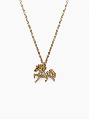 The Gold & Crystal Horse Necklace - Gold