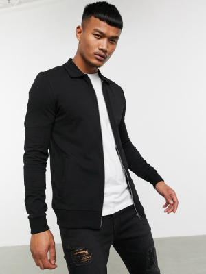 Asos Design Muscle Harrington Jersey Jacket In Black