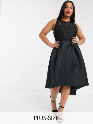 Chi Chi London Plus High Low Satin Dress In Black