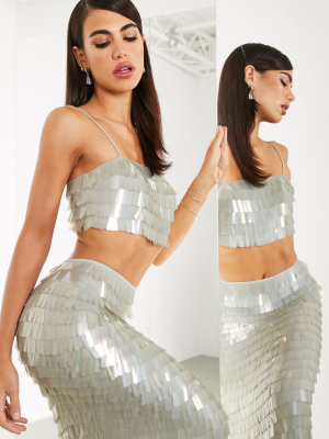 Asos Edition Crop Top In Teardrop Sequin Two-piece