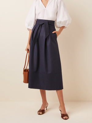 Belted Wool Midi Skirt