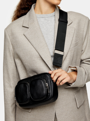 Black Double Pocket Pu Cross Body Bag