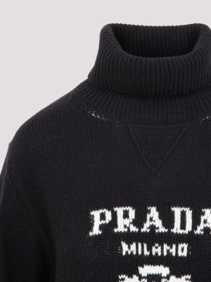 Prada Logo Intarsia Turtleneck Sweater