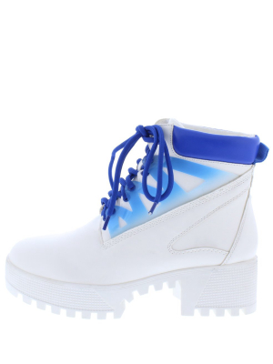 Singer White Front Panel Lace Up Combat Boot