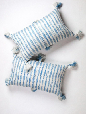 Antigua Lumbar Pillow - Faded Indigo Striped