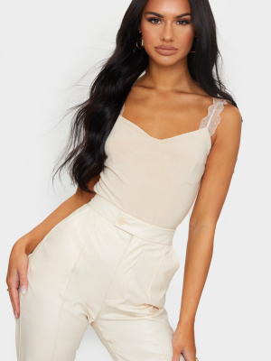 Nude Dobby Mesh Frill Strap Slinky Bodysuit