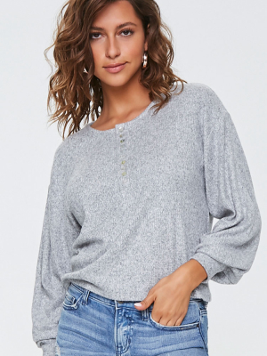 Ribbed Balloon-sleeve Top