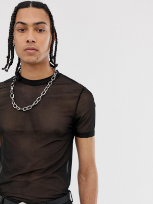 Asos Design Muscle T-shirt In Black Fine Mesh