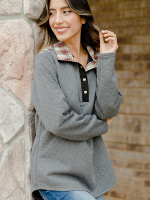 Out And About Charcoal Gray Quilted Pullover