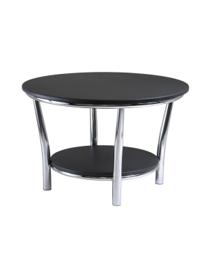 Maya Round Coffee Table, Black Top, Metal Legs - Black, Metal - Winsome