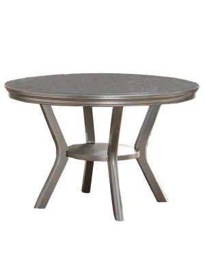 Rubber Wood Round Dining Table With Bottom Shelf Silver - Benzara