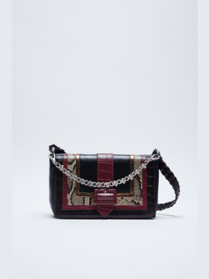 Animal Embossed Jewel Chain Leather Crossbody Bag