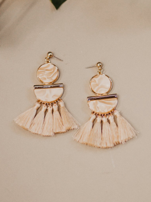 Multi-tassel Earrings - Cream