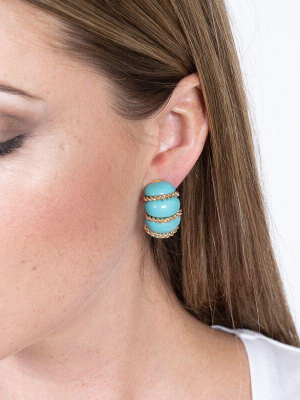 Turquoise Resin Gold Wire Wrapped Clip Earrings