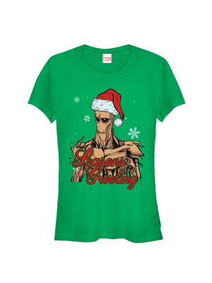 Junior's Marvel Christmas Guardians Of The Galaxy Groot Seasons T-shirt