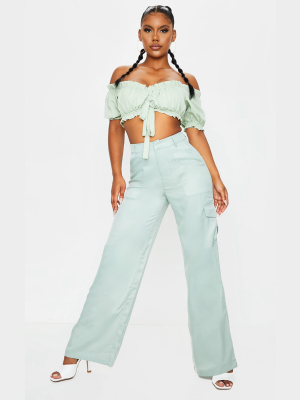 Sage Green Woven Wide Leg Cargo Pants