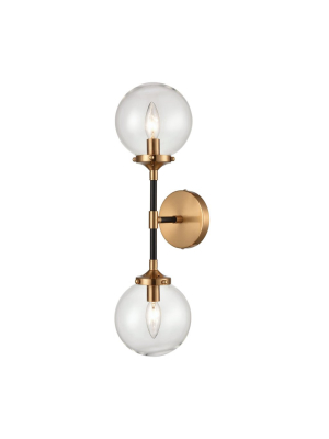 Boudreaux 2-light Sconce In Matte Black And Antique Gold With Clear Glass