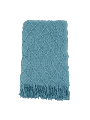 50"x60" Solid Color Throw With Knitted Design - Saro