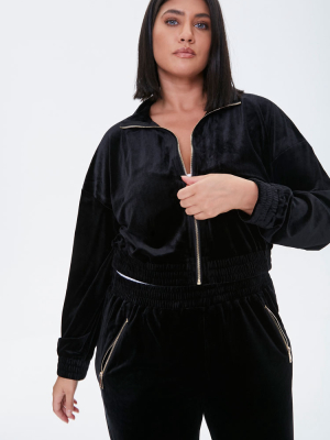 Plus Size Velour Zip-up Jacket