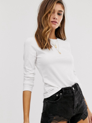 Asos Design Ultimate Organic Cotton Long Sleeve Crew Neck T-shirt In White