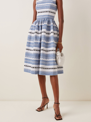 Checked Embroidered Cotton Midi Dress