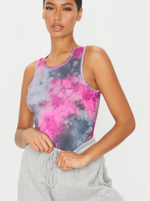 Hot Pink Acid Wash Sleeveless Bodysuit