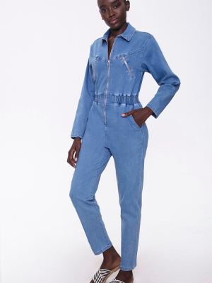 Denim Zip-front Jumpsuit