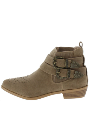 Tulip2 Khaki Studded Double Buckle Ankle Boot